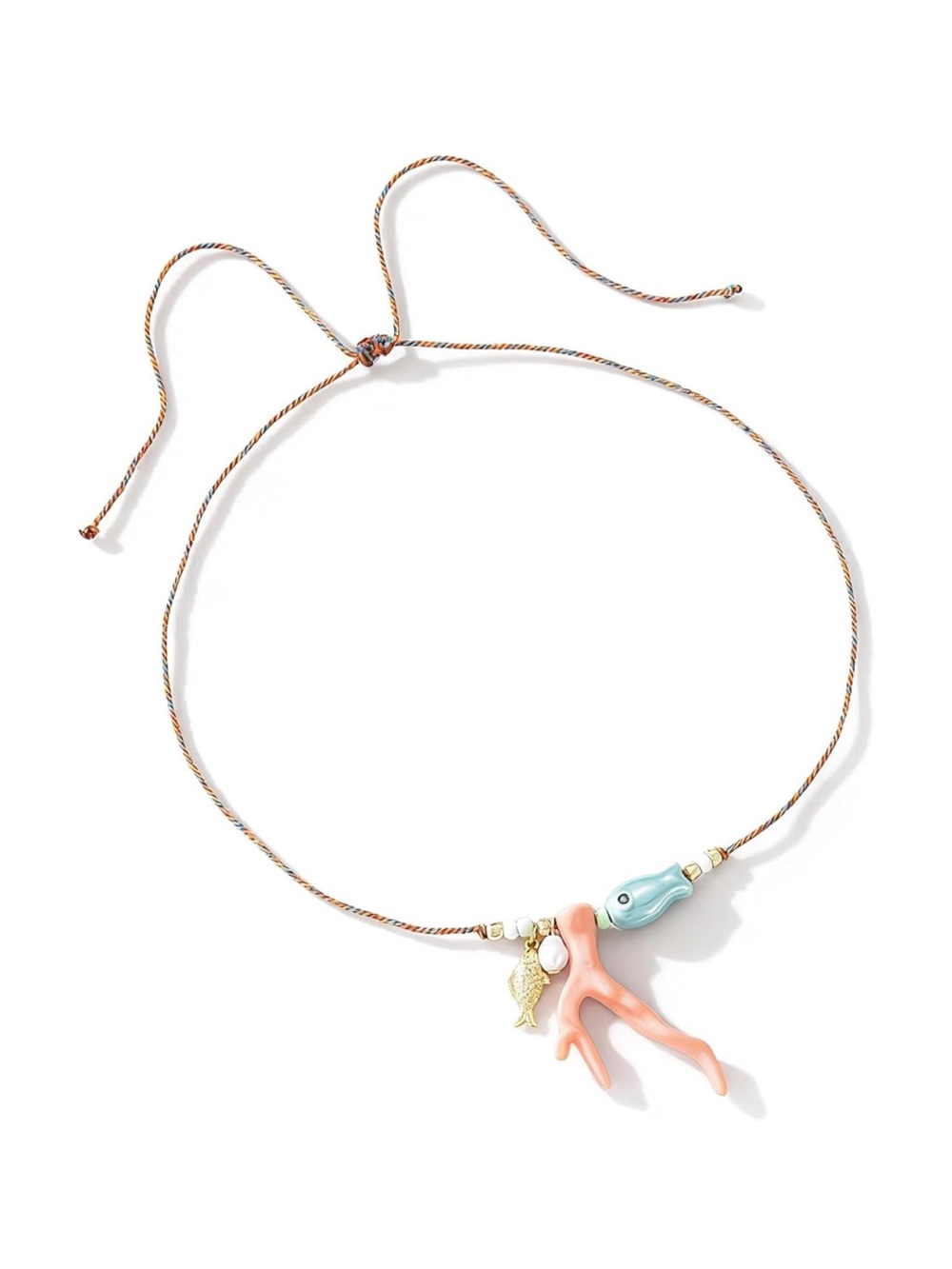 Coral Branch Pendant Necklace with Blue Fish Bead